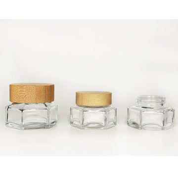 30ml Clear Small Glass Jar Glass Cosmetic Container for Cream with Wood Lid